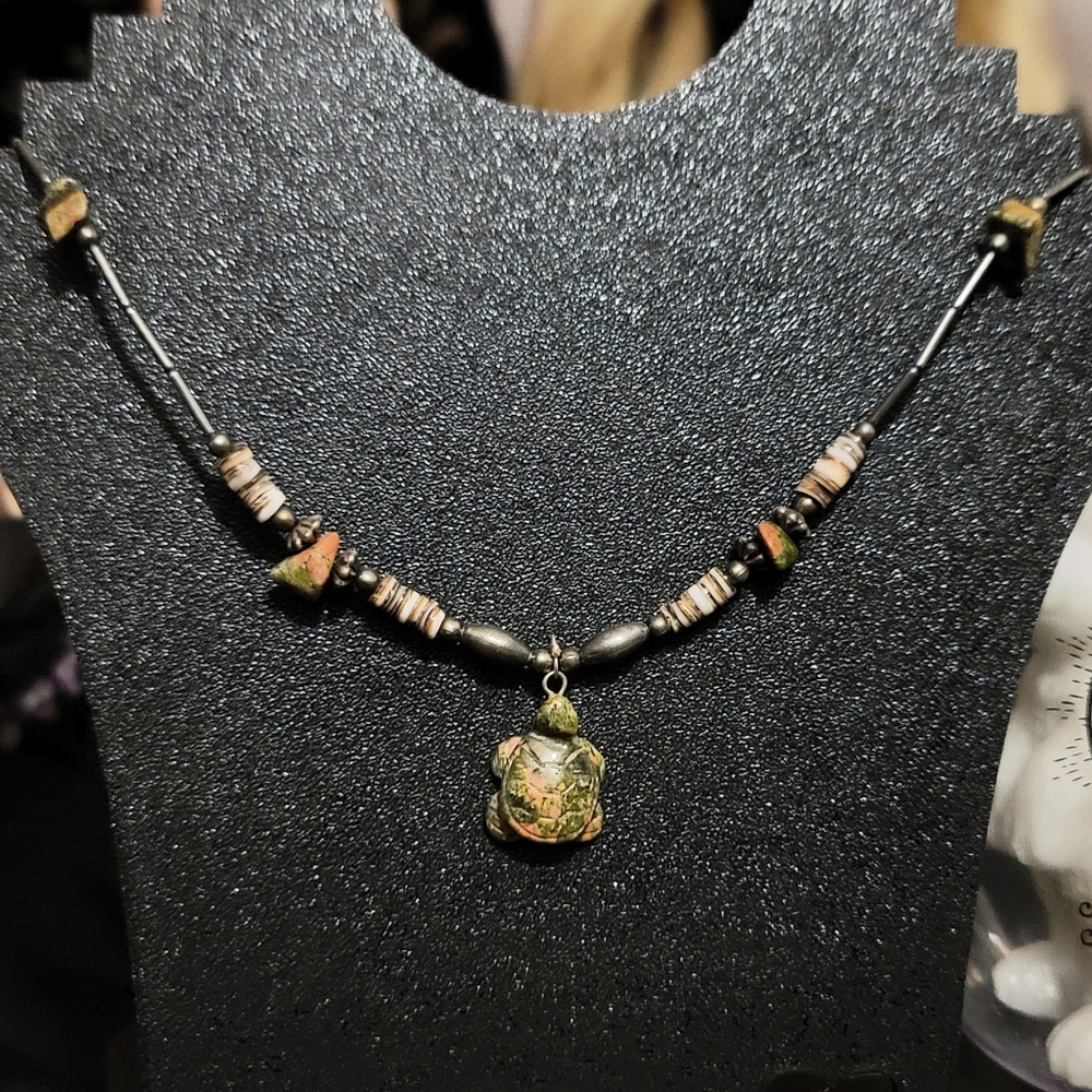 🥄🪸🐢Silver & Unakite Turtle Necklace🐢🪸🥄